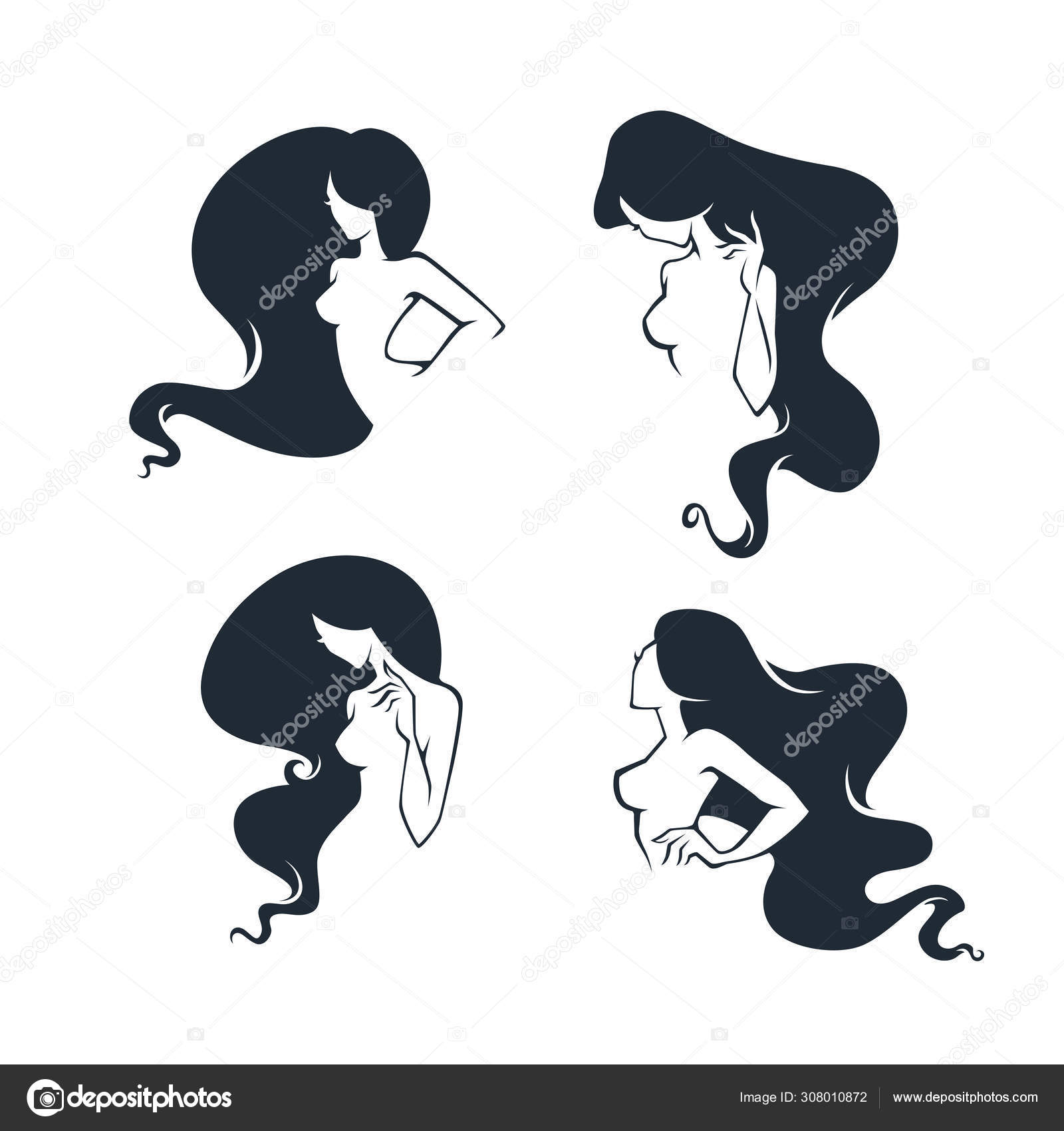 Beautiful Vector Collection Of Naked Girls Silhouettes With Reac Stock Vector Image By