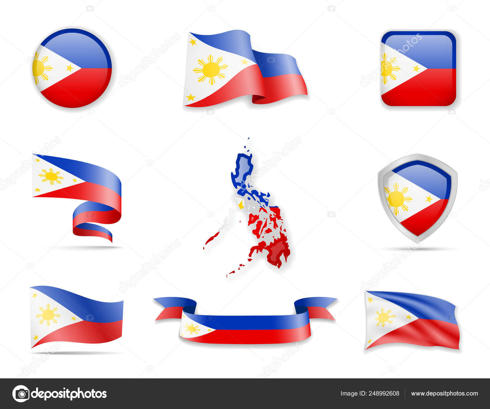 Philippines Flags Collection Vector Illustration Set Flags And Outline