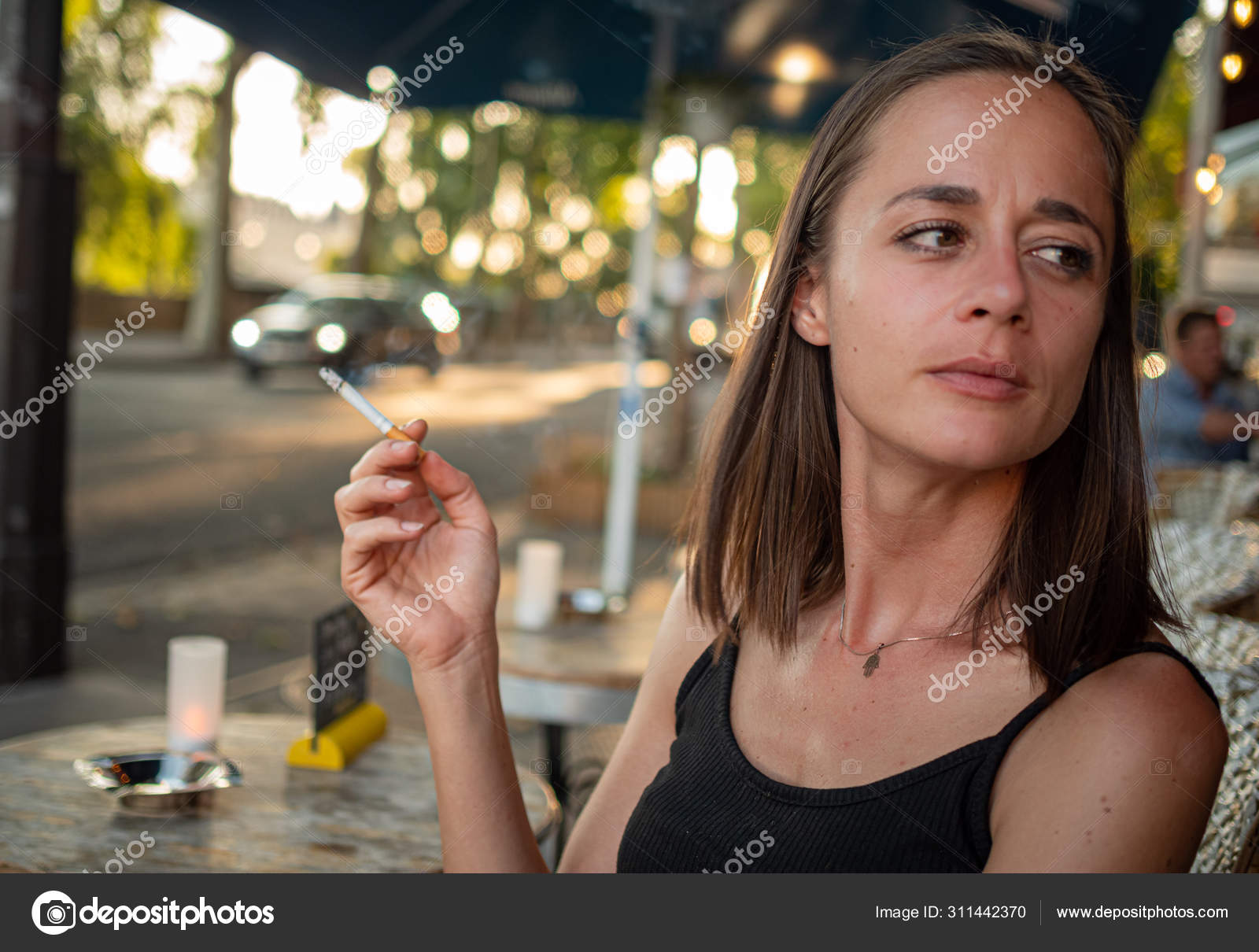 Smoking waitress