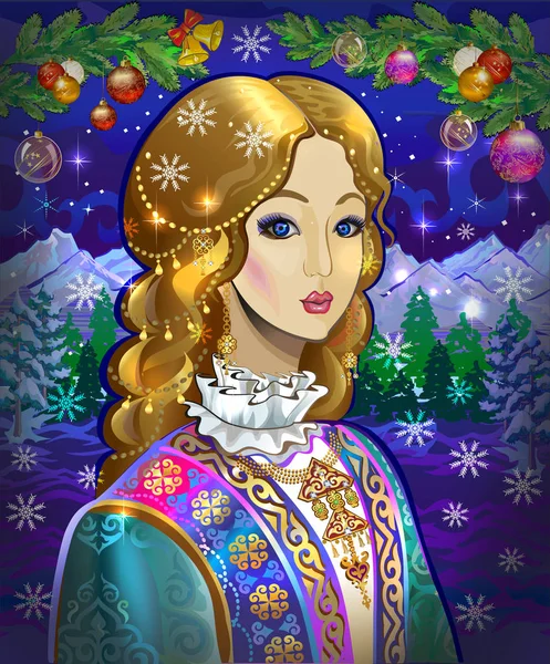 Новый год, Европейская, красивая девушка, девушка, женщина, Зимняя сказка, голубые глаза, Матрешка, Русский, украинский, польский девушка, немецкий, блондинка, Золотая девочка, Рождественская елка, сувенирные, красивое лицо, длинные косы, золотые волосы, красивые губы, сексуальные снег м — стоковая иллюстрация Новый Год Европейская Красивая Девушка Девушка Женщина Зимняя Сказка Голубые Векторная Графика