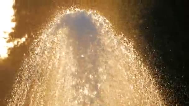Kapky vody stříkající na vodní hladině ve zpomaleném filmu. Detail vodní fontány. Vodní trysky stříkající — Stock video
