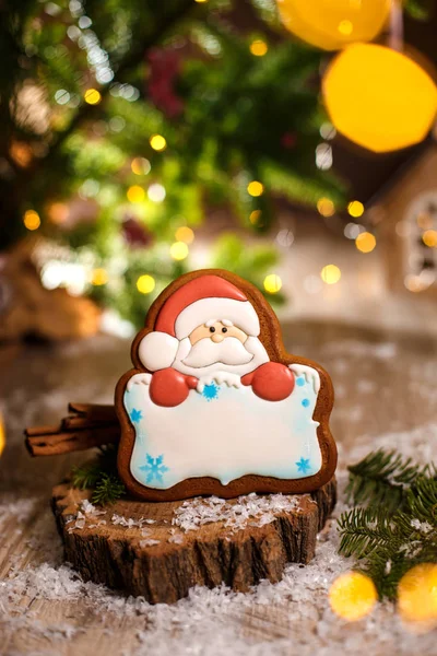 Férias Padaria Comida Tradicional Gingerbread Santa Claus Com Espaço Cópia — Fotografia de Stock