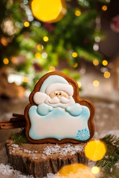 Férias Padaria Comida Tradicional Gingerbread Santa Claus Com Espaço Cópia — Fotografia de Stock