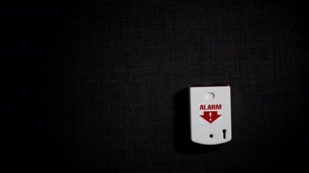 Hand Push White Alarm Button Mounted Grey Wall — Stock Video