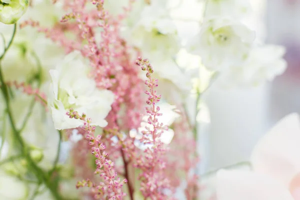 close up astilbe fresh flowers with blurred background. Event decoration with fresh flowers