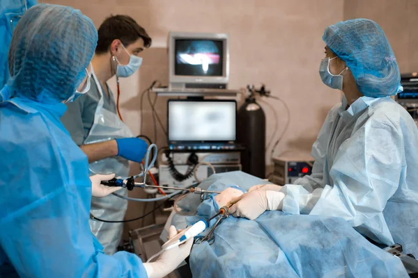 Veterinarian or doctors doing surgery in the clinic. medicine, pet, animals, health care and people concept — Stock Photo, Image