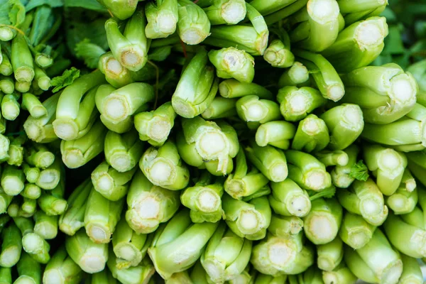 Bir Mağazanın Vitrinindeki Bir Avuç Yeşil Soğanın Yakın Çekimi — Stok fotoğraf