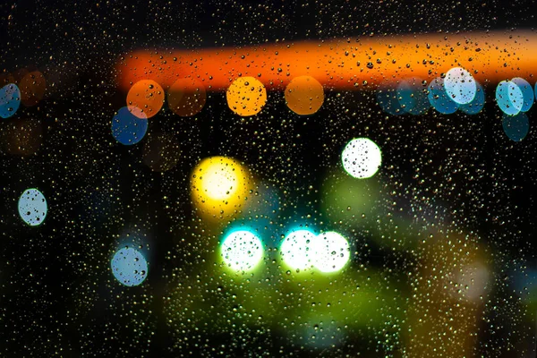 Gota Água Nas Janelas Bokeh Cidade Por Sol — Fotografia de Stock