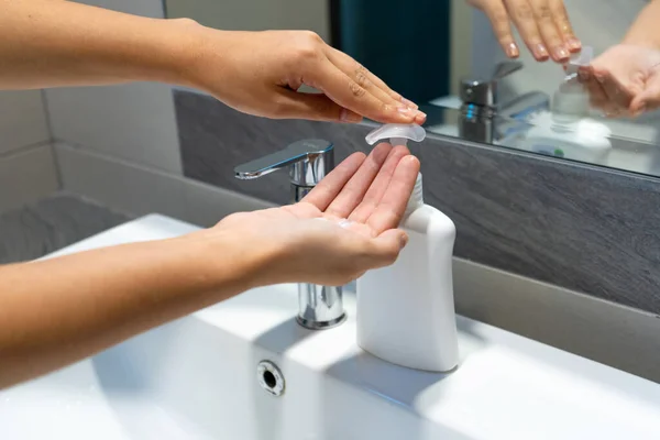 Washing Hands Rubbing Soap Woman Corona Virus Prevention Hygiene Stop — Stock Photo, Image