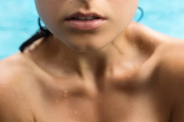 Gros Plan Tir Femme Sexy Portrait Dans Piscine — Photo