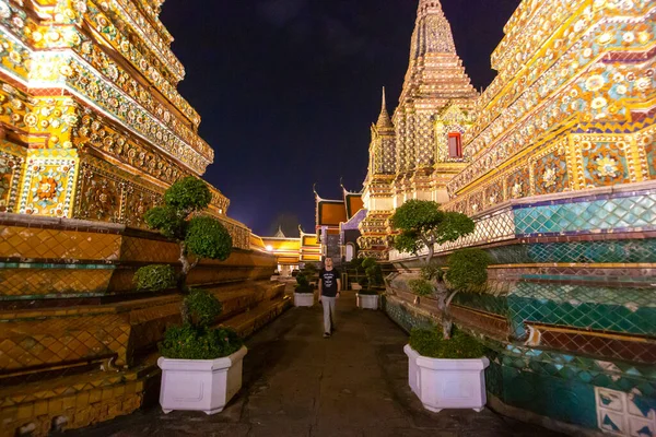 Wat Temple Reclining Buddha Night Bangkok Tailand 2018 — Stock Photo, Image