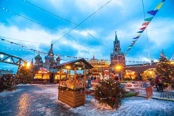 Neujahrs Und Weihnachtsfeier Auf Dem Roten Platz Zentrum Moskaus Ferienmesse — Stockfoto