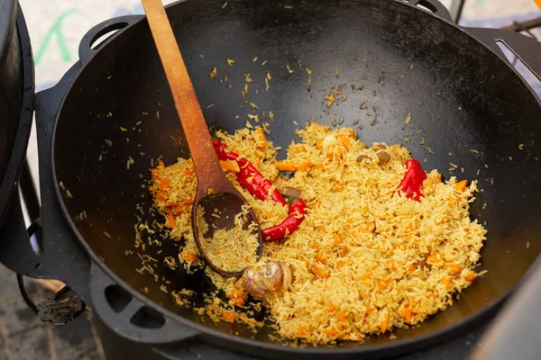 Chan Con Pilaf Aromatico Riso Fritto Con Verdure Una Grande — Foto Stock