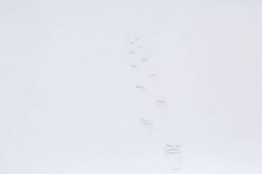 Beyaz karda bir adamın ayak izleri..