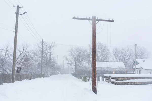 Kış Kırsal Sokaklar Karla Kaplıdır Kar Fırtınası — Stok fotoğraf