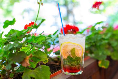 Sıcak bir yaz gününde ezilmiş buzla mojito içiyorum..