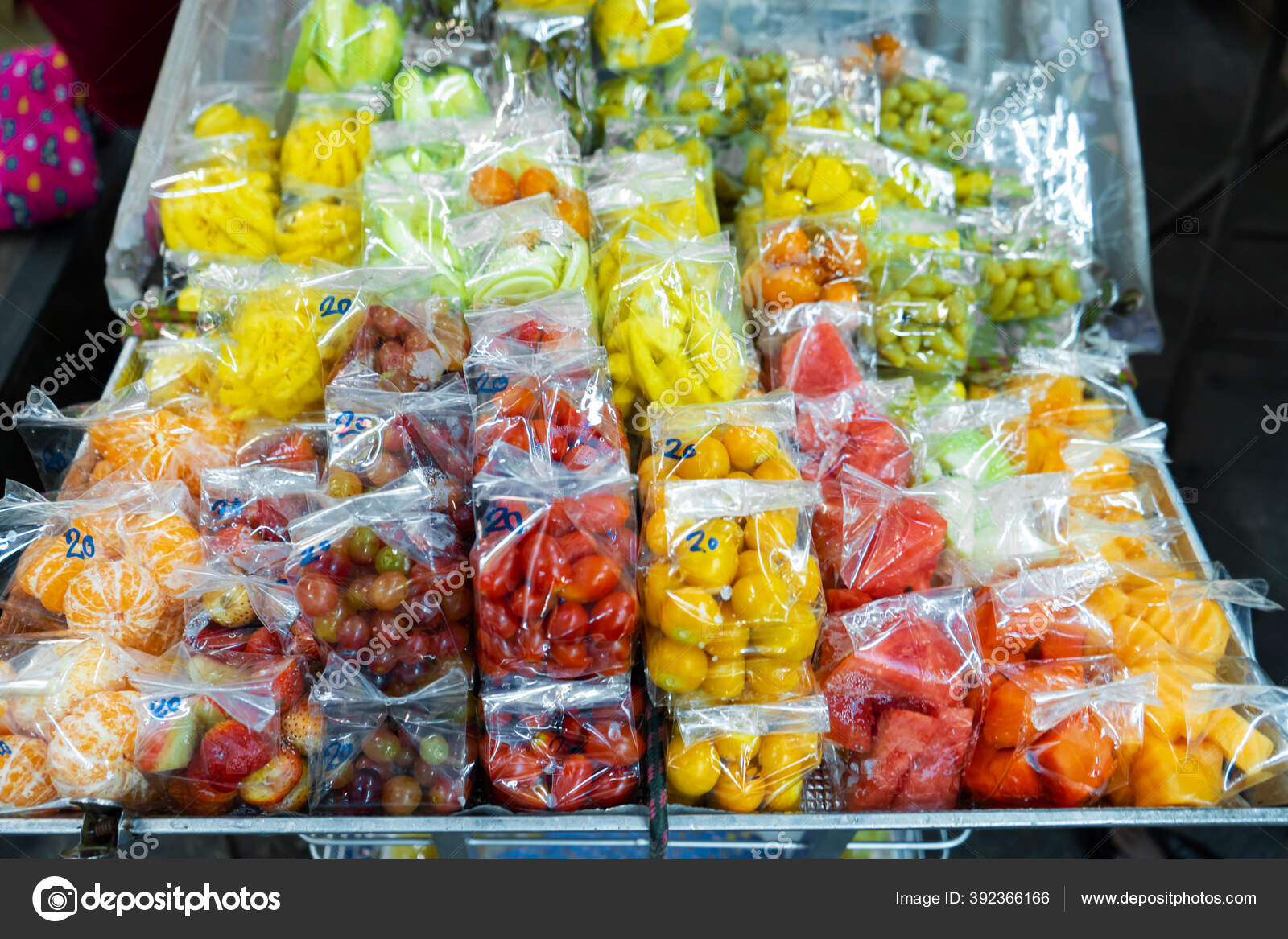 Street Food Market Asia Fruit Packaged Mini Plastic Bags Takeaway