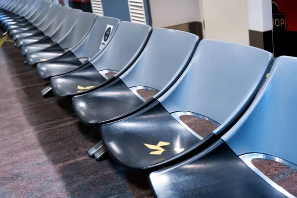 Empty International Airport Building Pandemic Empty Seat Rows Airport Lounge — Stock Photo, Image