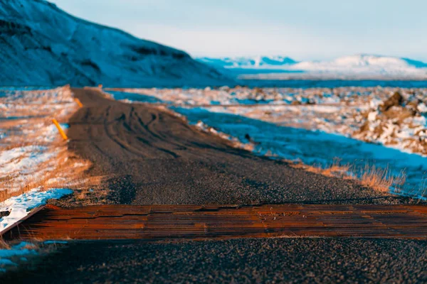 Paisagem Inverno Deslumbrante Islândia Vista Estrada Beleza Incomum Natureza — Fotografia de Stock