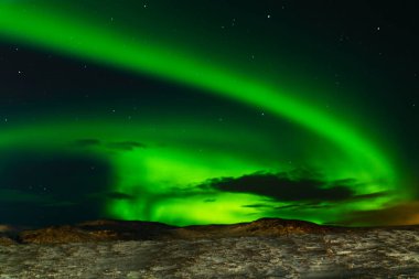 İzlanda 'nın gece gökyüzünde kuzey ışıkları. Yumuşak odaklanma. Sihirli yeşil parıltı