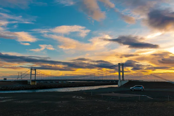 Ponte Lagunare Del Ghiacciaio Jokulsarlon Islanda All Ora Oro — Foto Stock