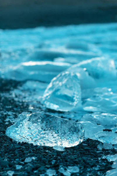 Hielo Transparente Transparente Una Playa Negra Islandia Invierno — Foto de Stock