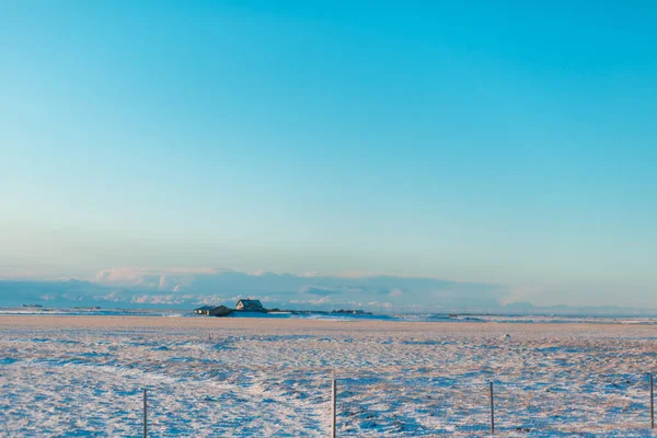 Campos Planícies Incríveis Islândia Inverno Chão Está Coberto Neve Grandes — Fotografia de Stock