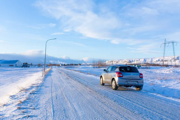 Suzuki Carro Rápido Uma Estrada Nevada Inverno Islândia 2018 — Fotografia de Stock