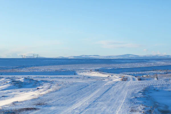 Paisagem Inverno Deslumbrante Islândia Vista Estrada Beleza Incomum Natureza — Fotografia de Stock