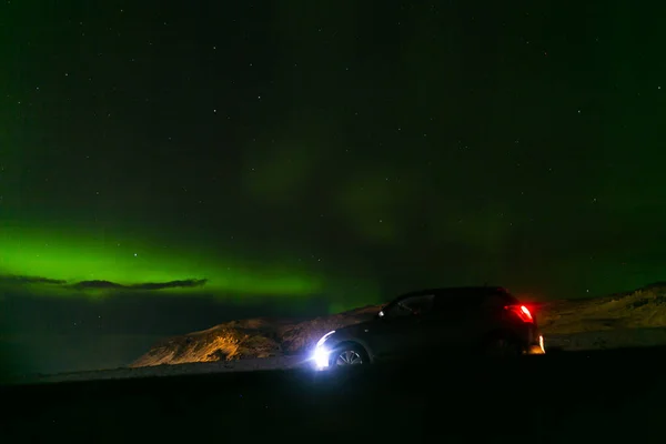 Luces Boreales Cielo Nocturno Iceland Foco Suave Brillo Verde Mágico —  Fotos de Stock