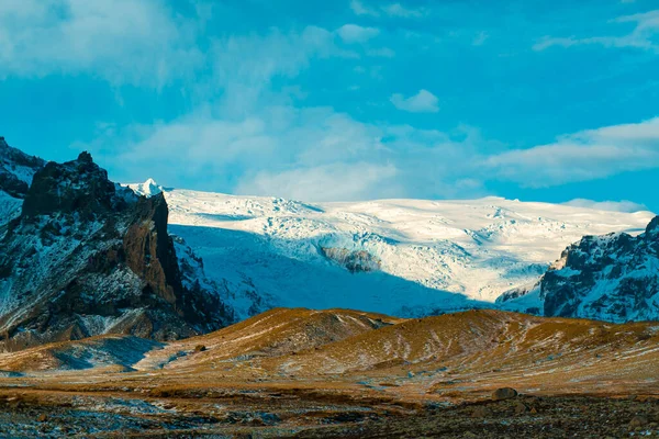 Paysages Islandais Incroyables Montagnes Enneigées Glacier Coucher Soleil — Photo