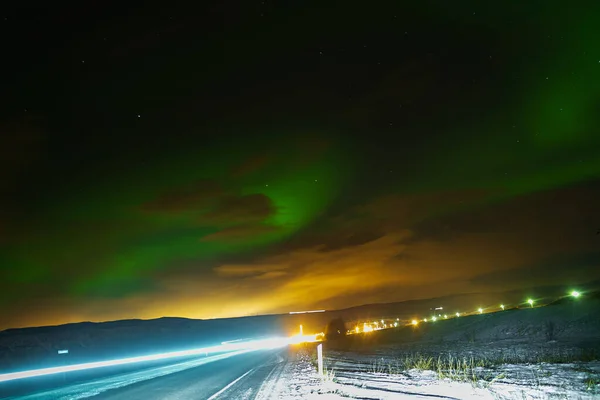 Luces Boreales Cielo Nocturno Iceland Foco Suave Brillo Verde Mágico —  Fotos de Stock