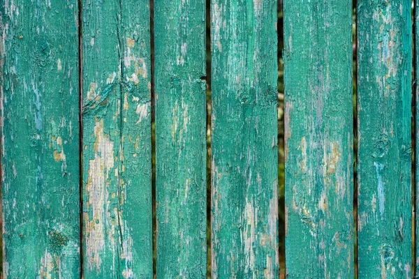 Old Wooden Fence Light Green Paint Peeling Board Texture Background — Stock Photo, Image