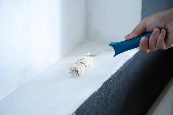 Renovation House Painting White Wall Roller White Paint Rolling Paint — Stock Photo, Image