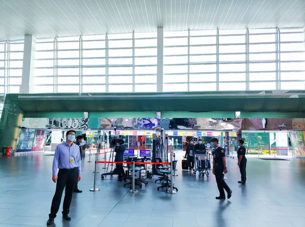 Hőmérséklet Ellenőrző Pont Repülőtéren Koronavírus Járvány Idején Kuala Lumpur Malajzia — Stock Fotó