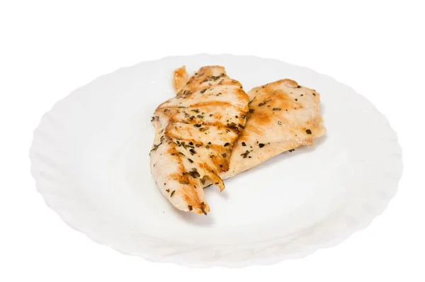 Filetto di pollo alla griglia su piatto bianco — Foto Stock