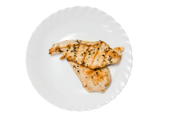 Filete de pollo a la parrilla en plato blanco — Foto de Stock