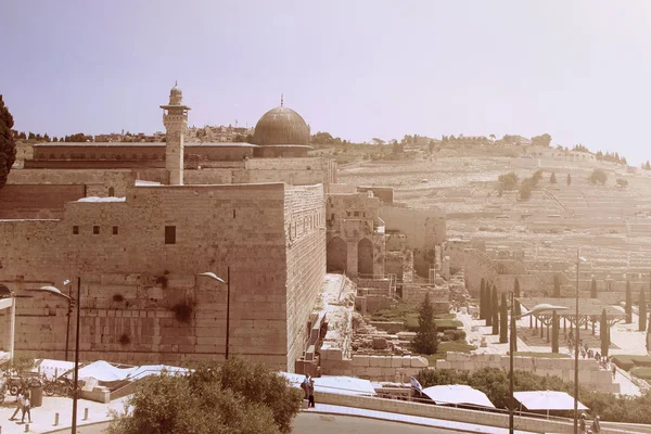 Uitzicht Moskee Aqsa Oude Stad Van Jeruzalem Met Oude Muur — Stockfoto