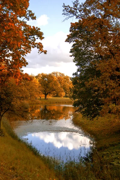 Podzimní Den Pohled Staré Park Rybník Carskoje Selo Pushkin Petersburg — Stock fotografie