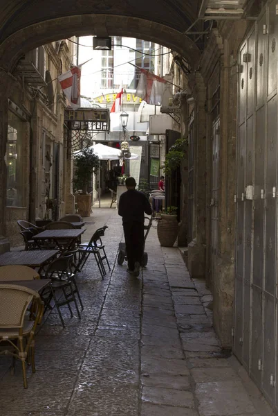 Jerusalem Israel Mai 2018 Markedgaten Oldtidens Coblestone Bakgate Gamlebyen Jerusalem – stockfoto