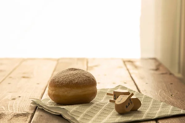 Still Life För Judiska Högtiden Hanukkah Fest Koncept Donut Och — Stockfoto