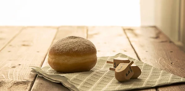 Still Life För Judiska Högtiden Hanukkah Fest Koncept Donut Och — Stockfoto