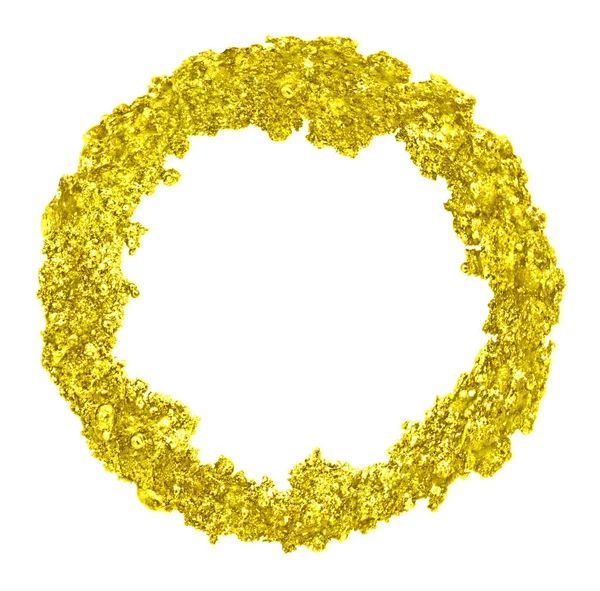 Gyllene Metall Cirkeln Från Slagg Vit Bakgrund — Stockfoto