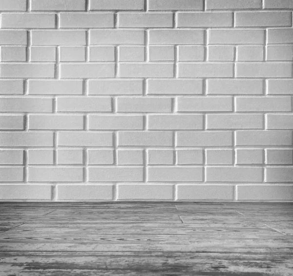Abstract Interieur Achtergrond Van Witte Bakstenen Muur Zwarte Streep Vloer — Stockfoto
