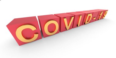 Coronavirus. Beyaz arka planda izole edilmiş küplere COVID-19 kelimesi. 3d oluşturma