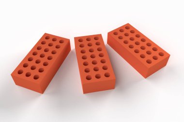 Beyaz arka planda üç tuğla izole edilmiş. İnşaat konsepti. 3d oluşturma