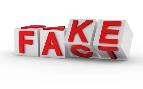 带有字母的立方体翻转 单词从Fact变为Fake 3D渲染 — 图库照片