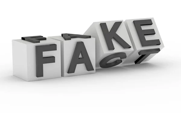 Kostki Literami Przewracają Się Słowa Zmieniają Się Fake Fake Renderowanie — Zdjęcie stockowe