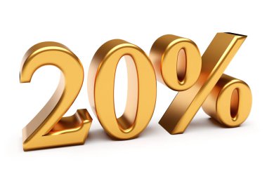 Beyazlara ayrılmış% 20 indirimli kelime indirimi. 3d oluşturma