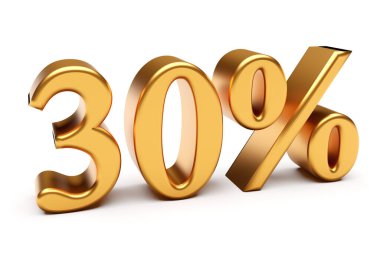 Beyazlara ayrılmış% 30 indirimli kelime indirimi. 3d oluşturma